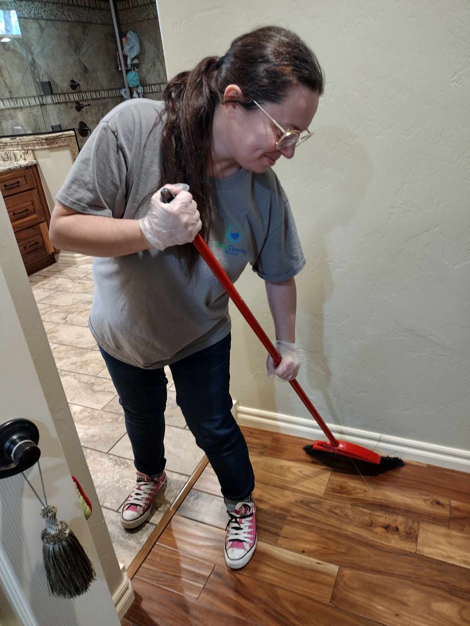 Residential hardwood floor cleaning and sweeping Tulsa Oklahoma