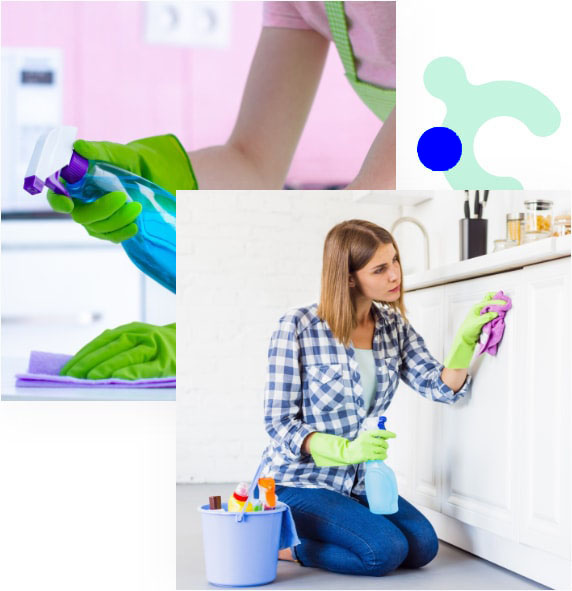 two overlapped photos of persons cleaning